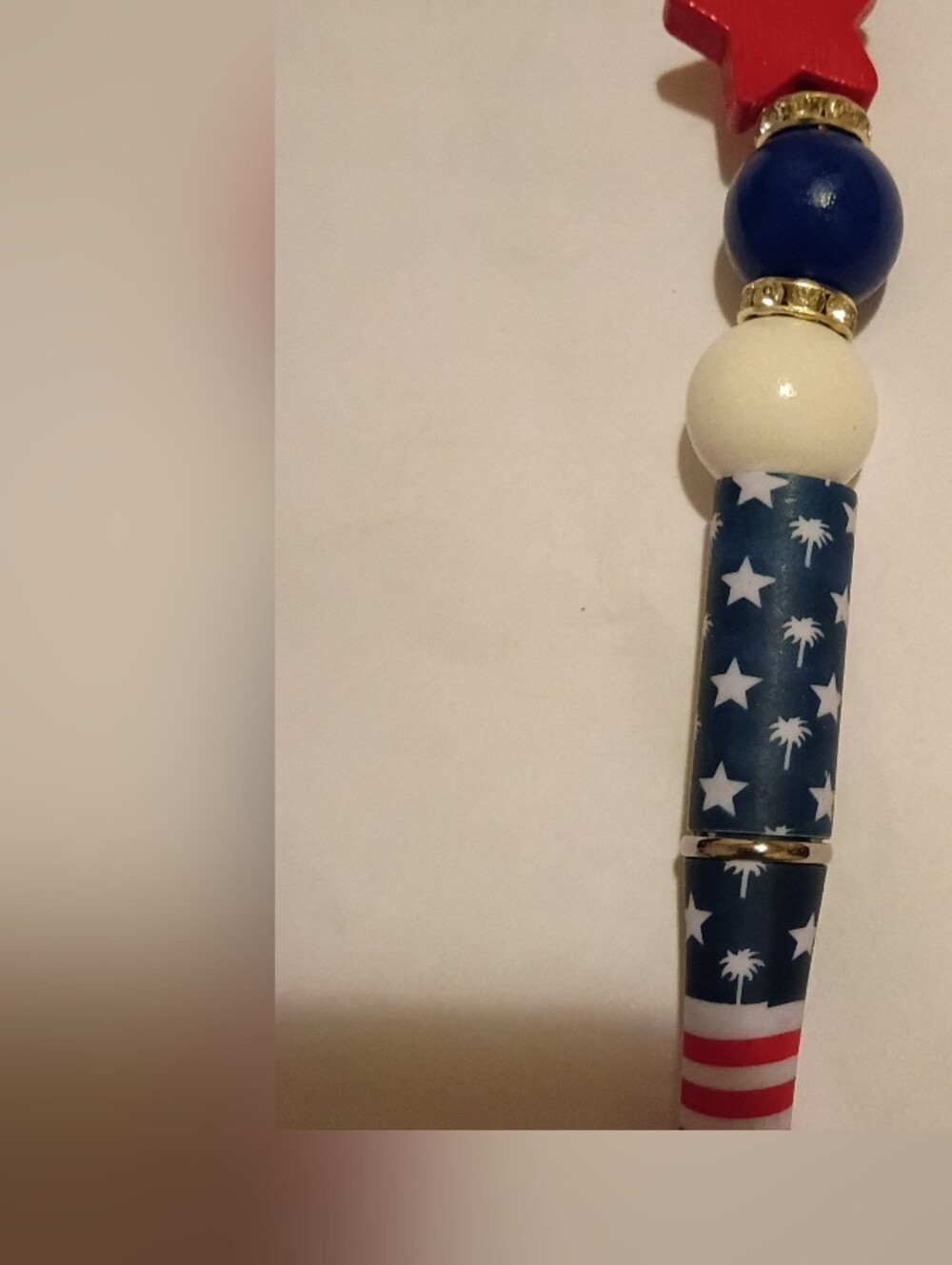 Patriotic Star and Bead Pen- Red White Blue